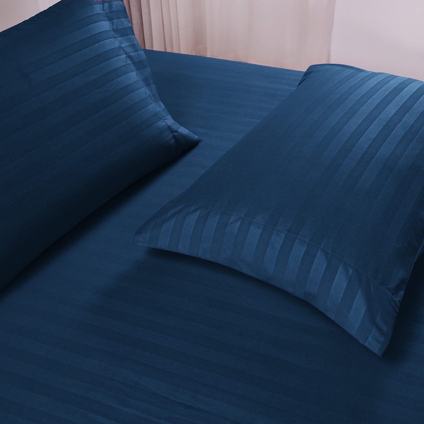 Mocassi Queen Stripe Sheet Set - Luxury Hotel 1800 Premier Bedding Sheets & Pillowcases - Ultra Soft Breathable & Cooling Bed Sheets - Wrinkle Resistant - 6 Piece Set - Queen, Navy Blue