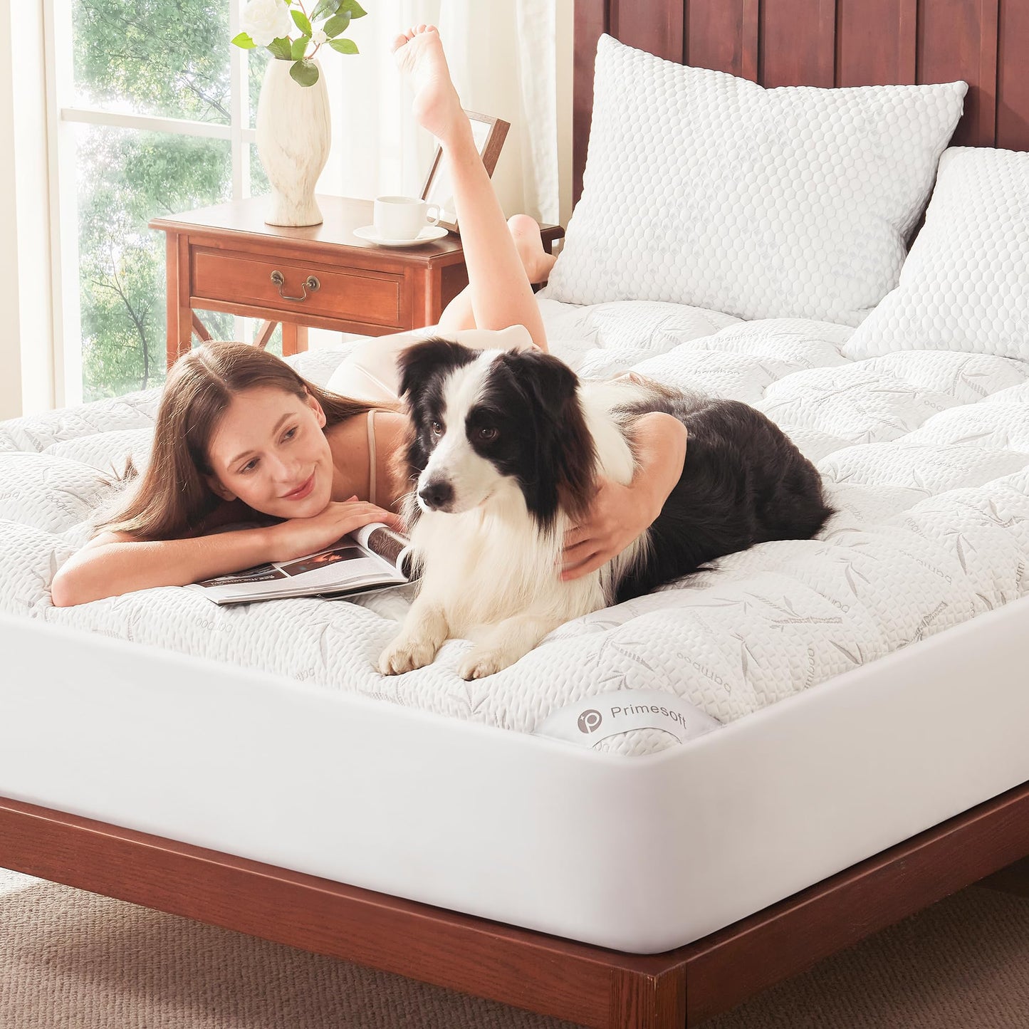 PRIMESOFT King Size Thick Pillow Top Mattress Topper, Up to 21 Inch Deep Pocket, Soft Breathable for Back Pain, Waterproof Protector Cover (White)