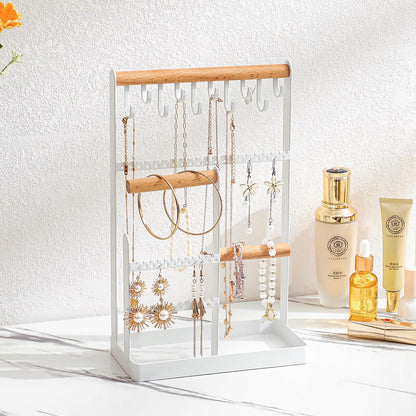 V-LAFUY Jewelry Holder Organizer, 4 Tier Necklace Holder Jewelry Tower with 10 Hooks 88 Holes, Jewelry Stand Organizer Storage Bracelets Earrings Rings Watches - Elegant White