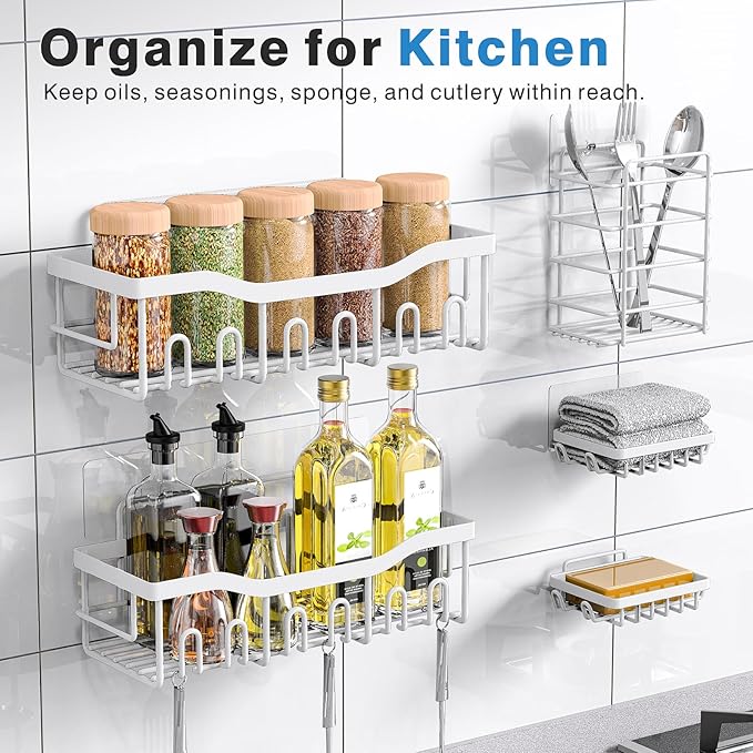 EUDELE 5-Pack Rustproof Stainless Steel Shower Caddy – No Drill Adhesive