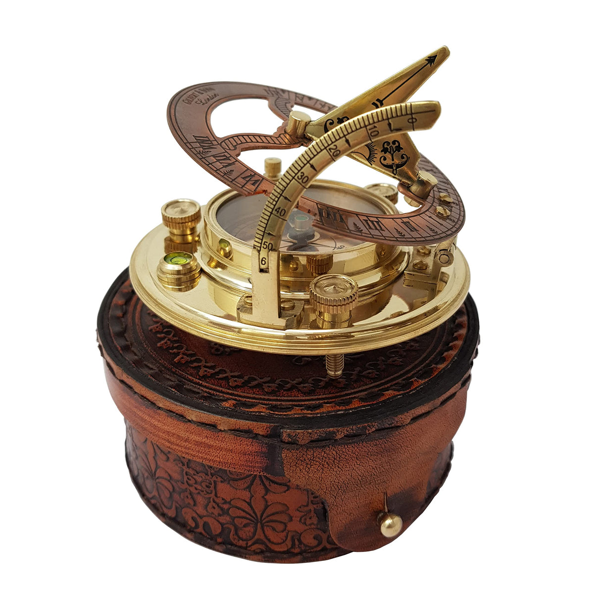 Brass Nautical - Antique Brass & Copper Sundial Compass, Sundial Clock in Box Gift Sun Clock Ship Replica Watch