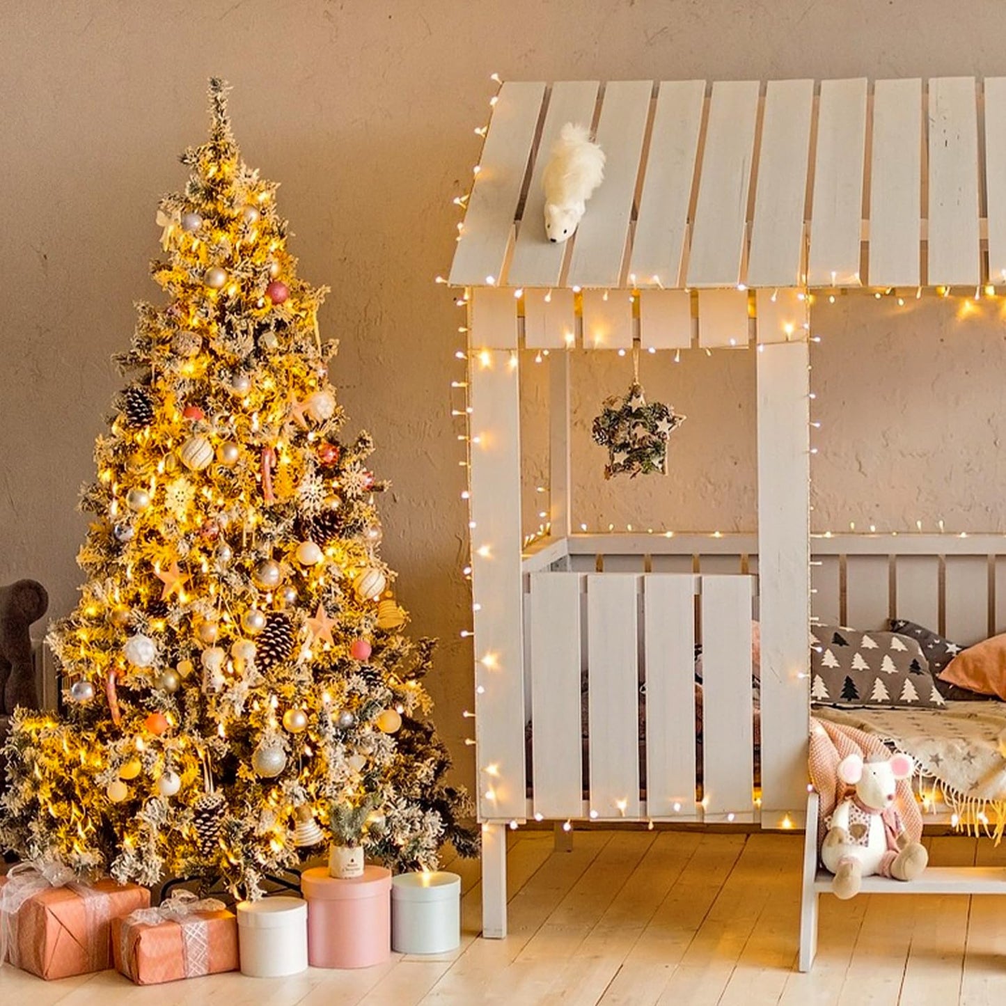 JMEXSUSS 200 LED Christmas Lights Indoor Outdoor, Connectable Warm White Christmas Tree Lights Clear Wire, 66 Ft Twinkle Fairy String Light Plug in for Bedroom Wedding Xmas Tree Decorations
