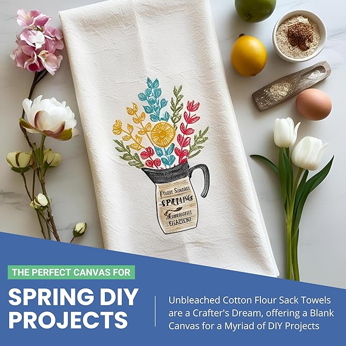 Flour Sack Towels | Tea Towel for Crafts| Kitchen Dish Cotton Blank Towel for