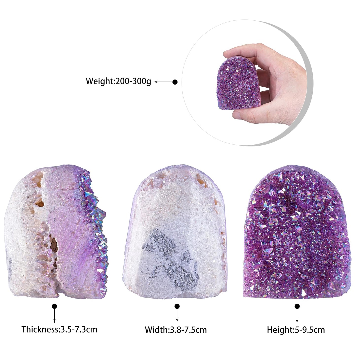 Sportmusies Irregular-Shaped Titanium Coated Rock Crystal Cluster Specimen Reiki Healing Meditation Home Office Decoration, Purple