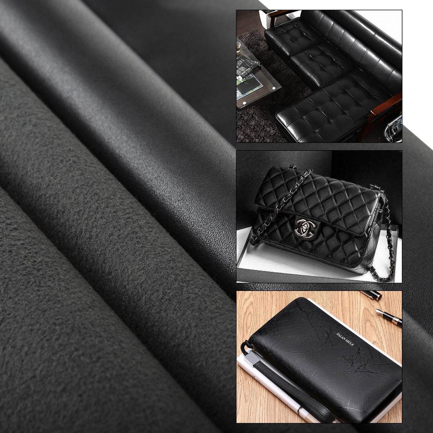PU Fabric Material 1 Yard 54" x 36" Faux Synthetic Leather Sheets 1.2mm Thick Perfect for Upholstery, DIY Crafts, Hat Making, Hair Crafts Making, Sewing (Black)