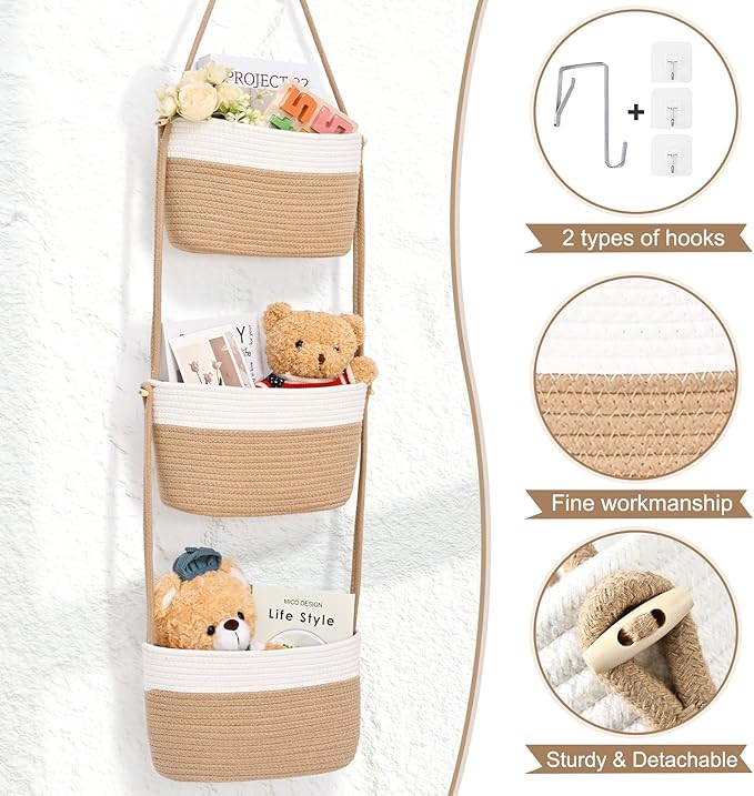 Hanging Basket, 3-Tier Wall Baskets, Over the Door Organizer