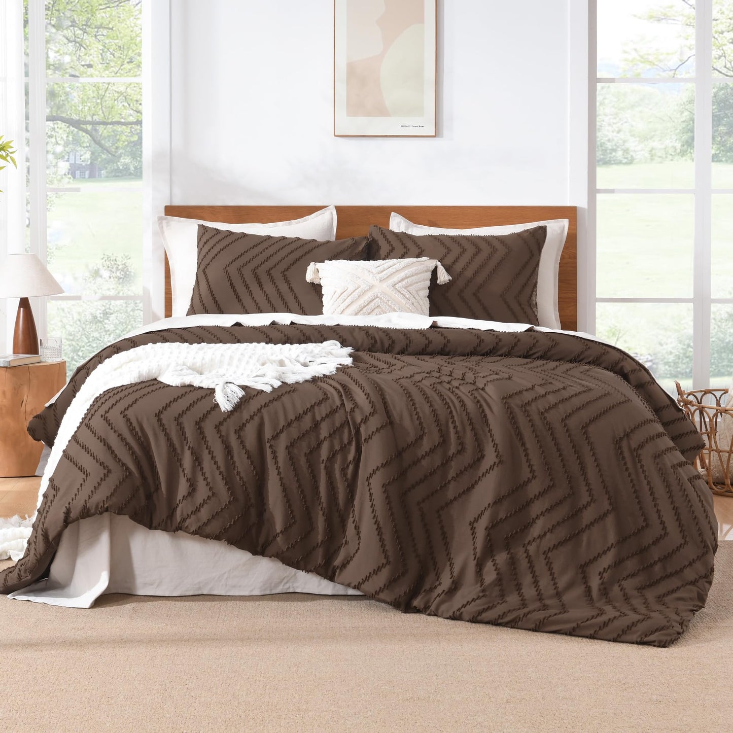 Litanika Brown King Comforter Set, 3 Pieces Lightweight Tufted Bedding Sets, Down Alternative Comforter Fluffy Bed Set Gift Choice