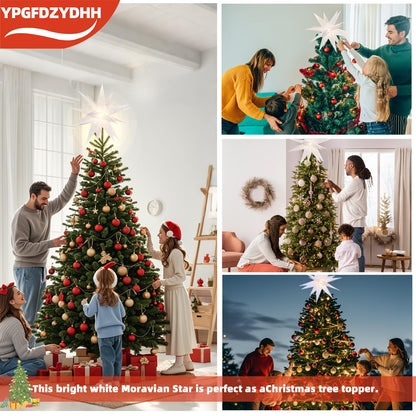 YPGFDZYDHH 23" Large Moravian Star Outdoor Light, Moravian Star Christmas Tree Topper Lighted Battery Operated, Remote Control Hanging Outdoor/Indoor Tree Topper Light for Courtyard, Porch-White