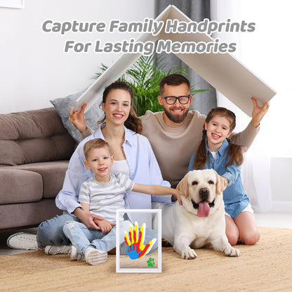 Omrhvi Family Handprint Kit, Hand Prints Keepsake Frame, DIY Craft Gift for New Parents & Mom & Baby, Grandparents, Mother's Day, Father's Day, Adoption Day, Anniversary, 6 Non -Toxic Paints (White)