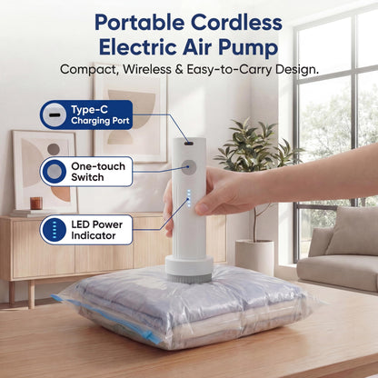 Travel Vacuum Bags with Pump, 16 Pack Vacuum Storage Bags for Travel, Compression Bags for Clothes, Reusable Space Saver Luggage Organizer with Wireless Electric Pump (16 Combo)