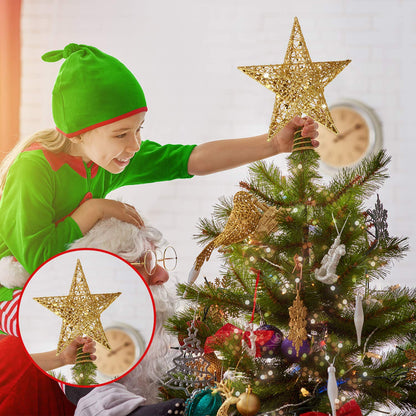 Blulu 10 Inches Gold Christmas Star Topper Xmas Tree Topper Glitter Treetop Star for Christmas
