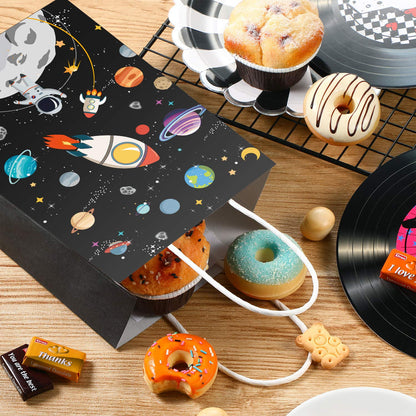 Outus 24 Pcs Outer Space Gift Bags Paper Space Treat Bags with Handles Planet Galaxy Party Favor for Birthday Galaxy Theme Party Supplies