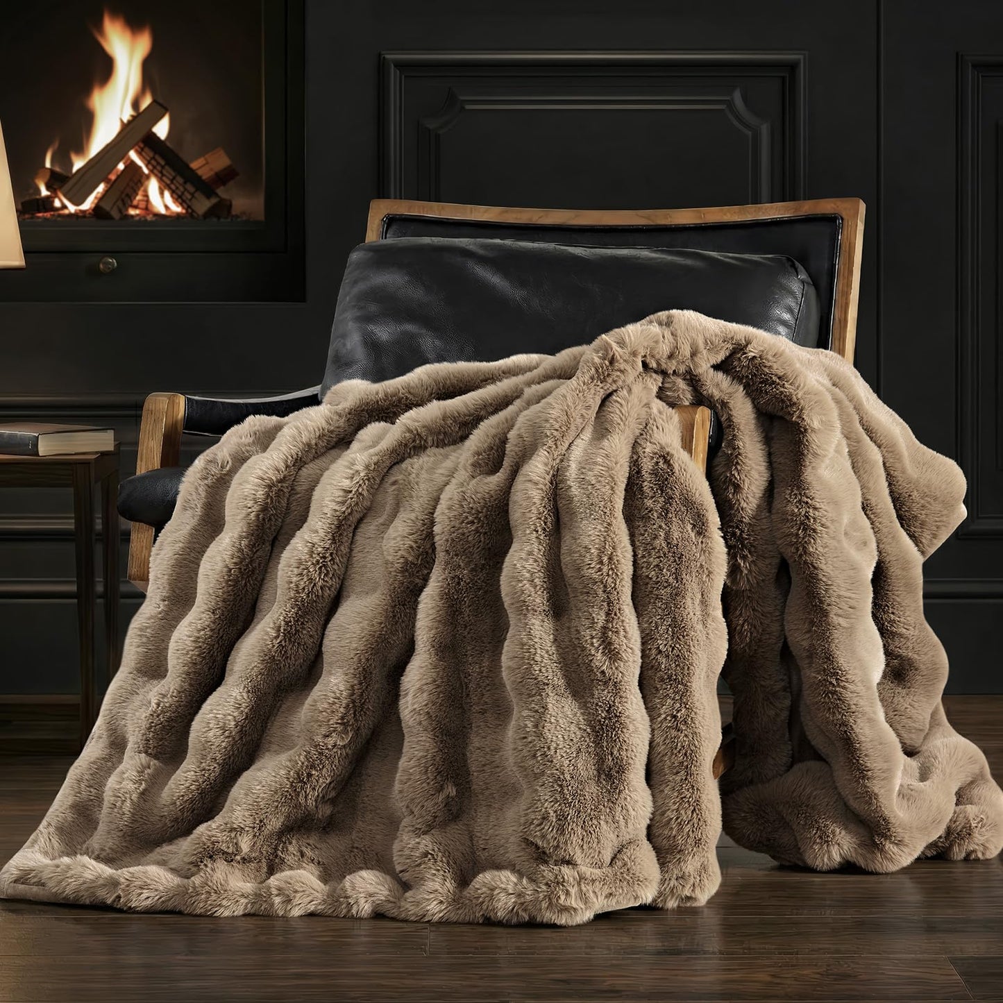 EverGrace Ultra Soft Luxury Fluffy Faux Rabbit Fur Throw Blanket, Thick Warm Bubble Throw for Bed, Cozy Plush Reversible Blankets for Couch, Chair, Sofa, Greige, 60x80 Inches
