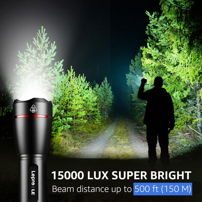 Lepro Torch Rechargeable, Torches LED Super Bright - Adjustable Focus, Long Battery Life, Waterproof 5 Lighting Modes for Camping, Hiking, Power Cuts, Emergency, Dog Walking