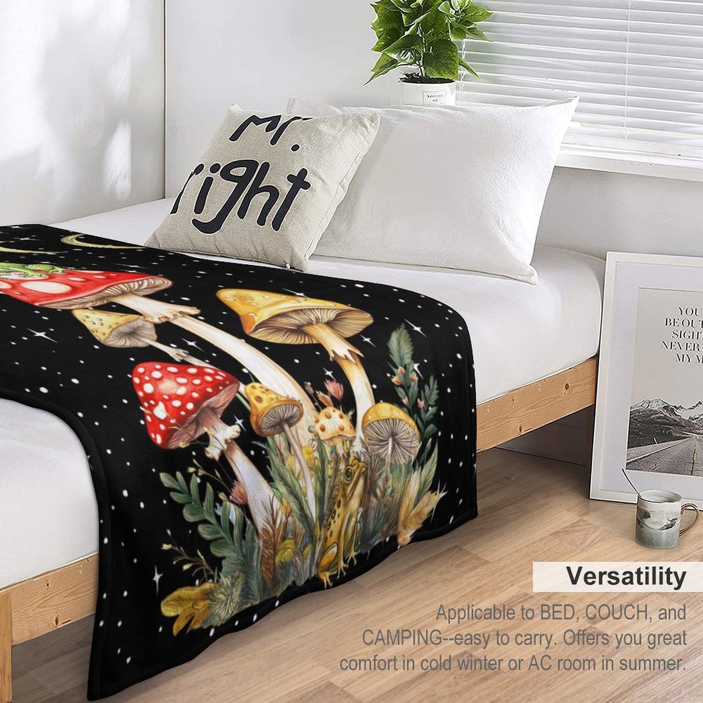 Mystical Frog and Mushroom Throw Blanket for Teens Boys Girls and Adults Soft Warm Cozy Funny Food Midweight Flannel Blankets for Couch Sofa Bed Camping Travel Home Decor 40" X 50"