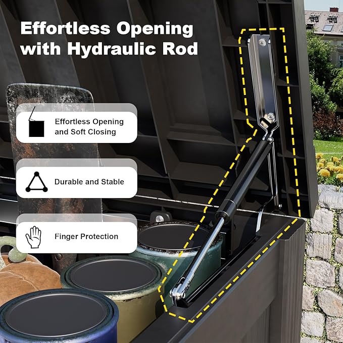 ROJIK 180 Gallon Outdoor Storage Box Waterproof-Patio Furniture Resin Deck Box, Garden Tools, Cushions, Pool Accessories Storage Bench with Lockable Lid and Side Handles (Black, 180 Gal)