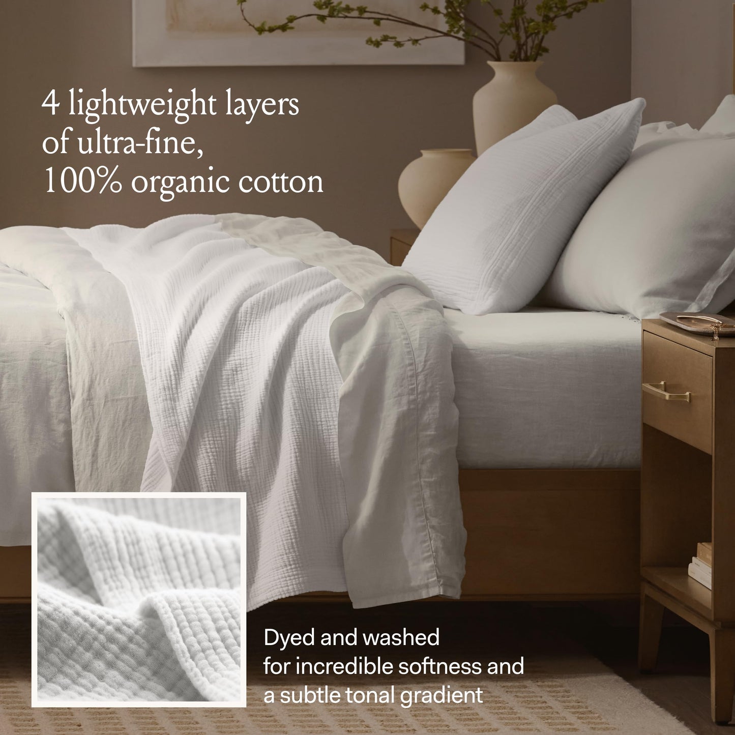 BOLL & BRANCH Dream Bed Blanket - King/Cal King, Mist - Luxury 100% Organic Cotton - Soft, Lightweight and Breathable - Cloud-Like Touch