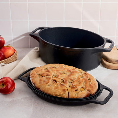 Victoria Dutch Oven Pot and Pan Induction Enamelled Cast Iron 31 cm Oval, Set of 2 Cocotte 5.7 L, PTFE and PFOA Free, Suitable for Fire, Barbecue, Oven, Ceramic Hob, Gas