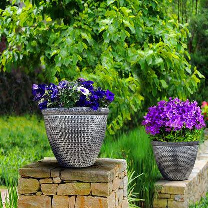 SG Traders 2 X Large Plastic Round Cromarty Plant Pots Flower Pot Planter Garden Decoration Antique Silver 30cm Plant Pot Outdoor Flower Pots Outside Garden Planters Outdoor With Drainage Holes