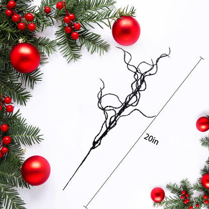 Watayo 50 Pcs Halloween Artificial Curly Willow Branches, Large 20" Fake Glitter Curly Twig Stems Ornaments, Faux Halloween Glitter Sticks Branches Picks for Wreath Vase Home Christmas Decor