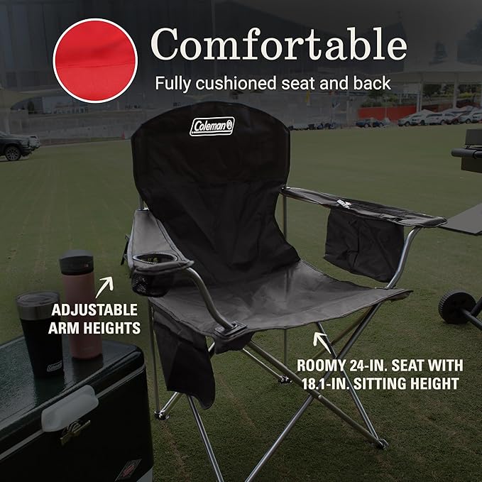 Coleman Portable Camping Chair with 4-Can Cooler, Cushioned Seat & Back with Side Pockets & Cup Holder, Carry Bag Included, Great for Camping, Tailgating, Firepits, Patio, & More