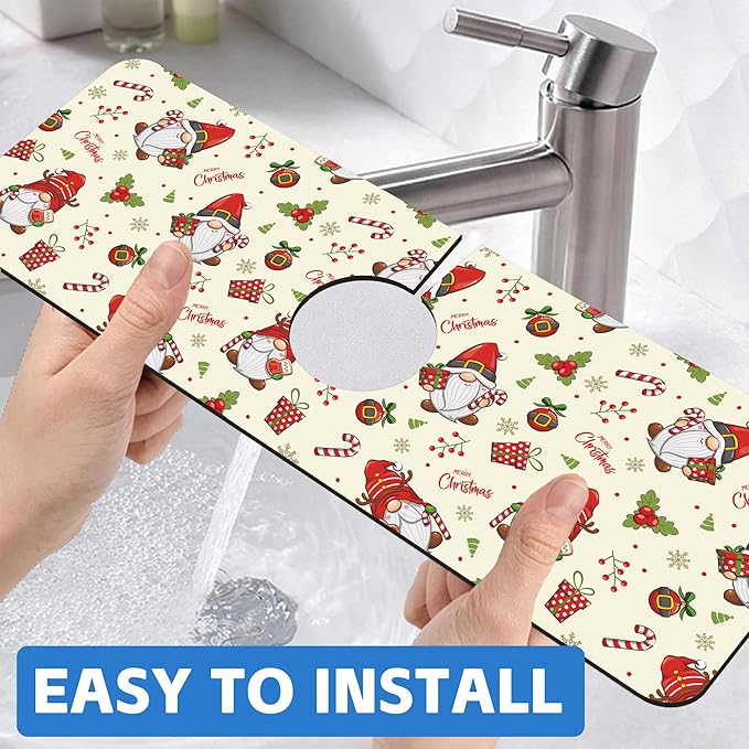 Christmas Santa Claus Kitchen Sink Splash Guard Mat Absorbent Fast Drying Mat