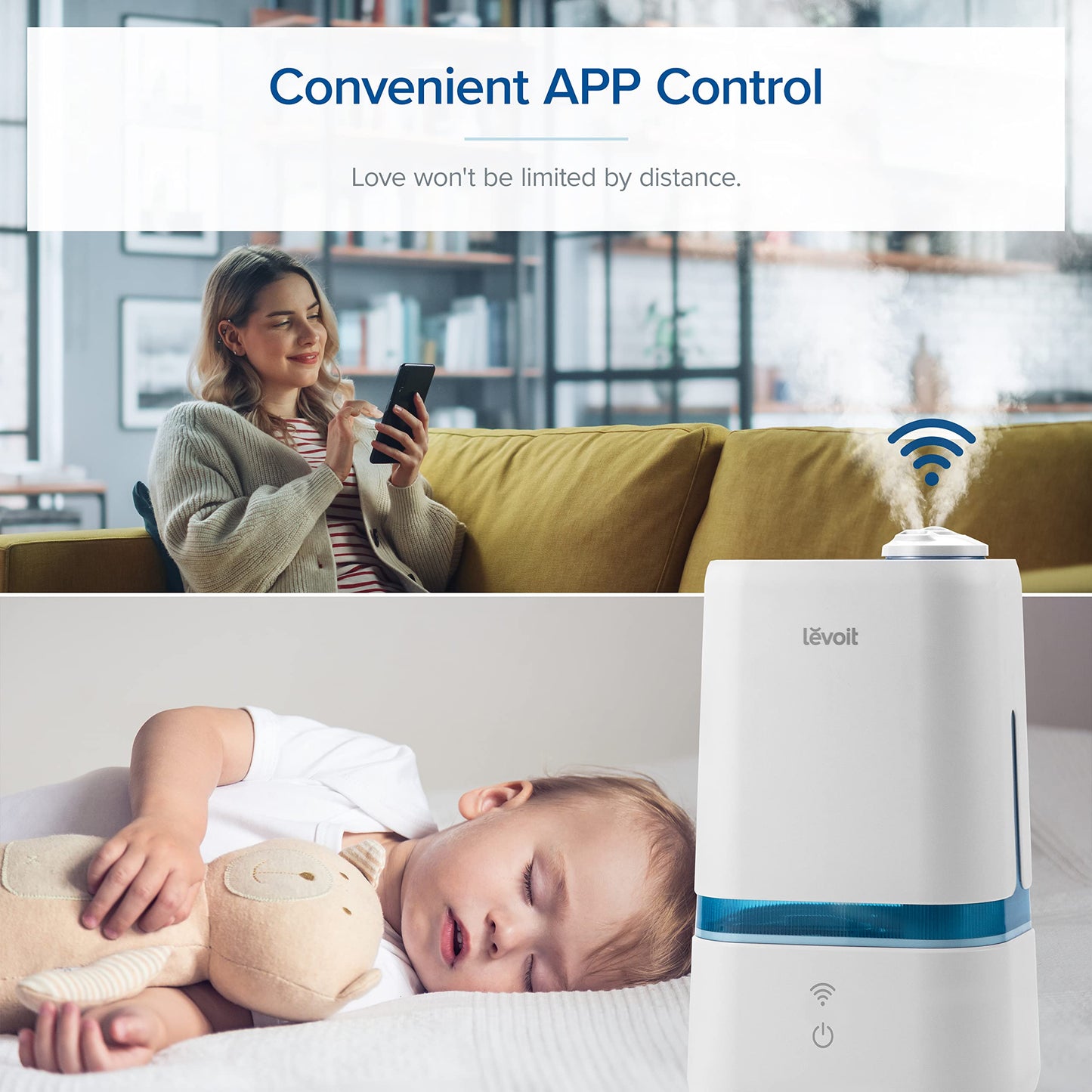 LEVOIT 4L Humidifiers for Bedroom Large Room & Essential Oil Diffuser, Quiet Cool Mist for Home, Baby and Plants, Last up to 40Hours, Dual 360° Rotation Nozzles, Handle Design, Auto Shut Off, Blue