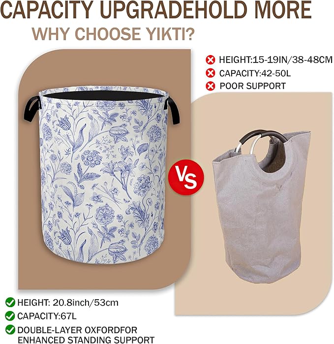 Hydrangea Flowers Laundry Basket, Rustic Floral Clothes Hamper, Oxford Cloth