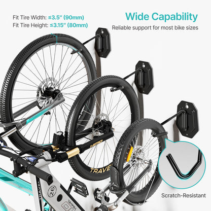 PEGZONE Swivel Bike Wall Mount, Heavy Duty Vertical Bike Rack with Fixed Hooks for Garage Storage, Wall Mounted Bicycle Hangers Holds up to 77 lbs for Indoor, 4 Pack