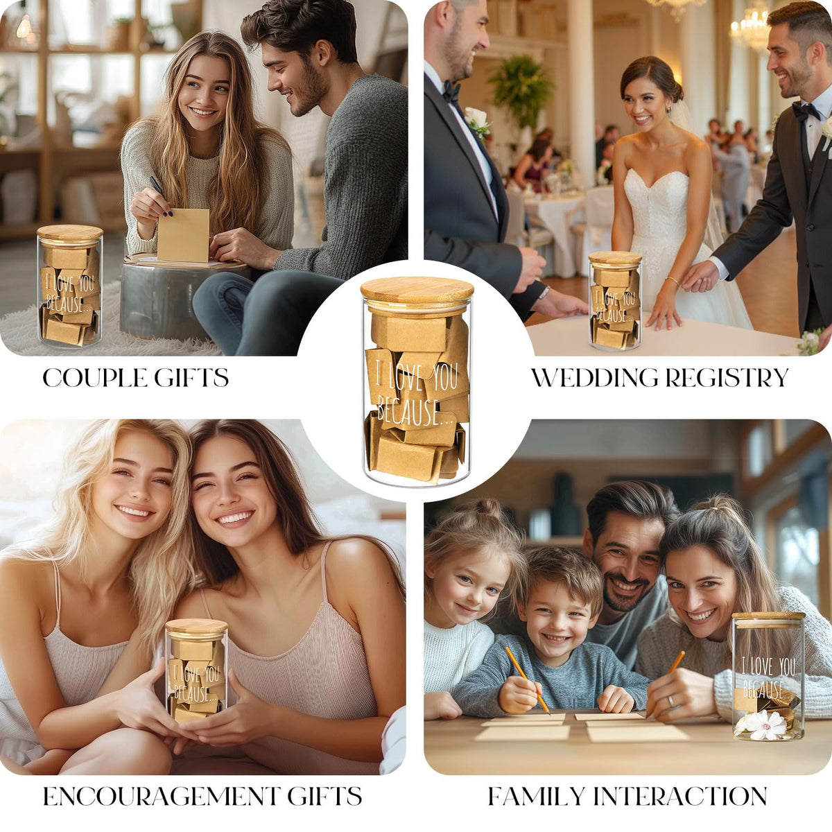AW BRIDAL 50 Blank Love Notes Memory Jar, Anniversary Birthday Gifts for Boyfriend Girlfriend Husband Wife Mom Dad Friends, Couple Gifts Love You Because Jar for Engagement Bridal Wedding Registry