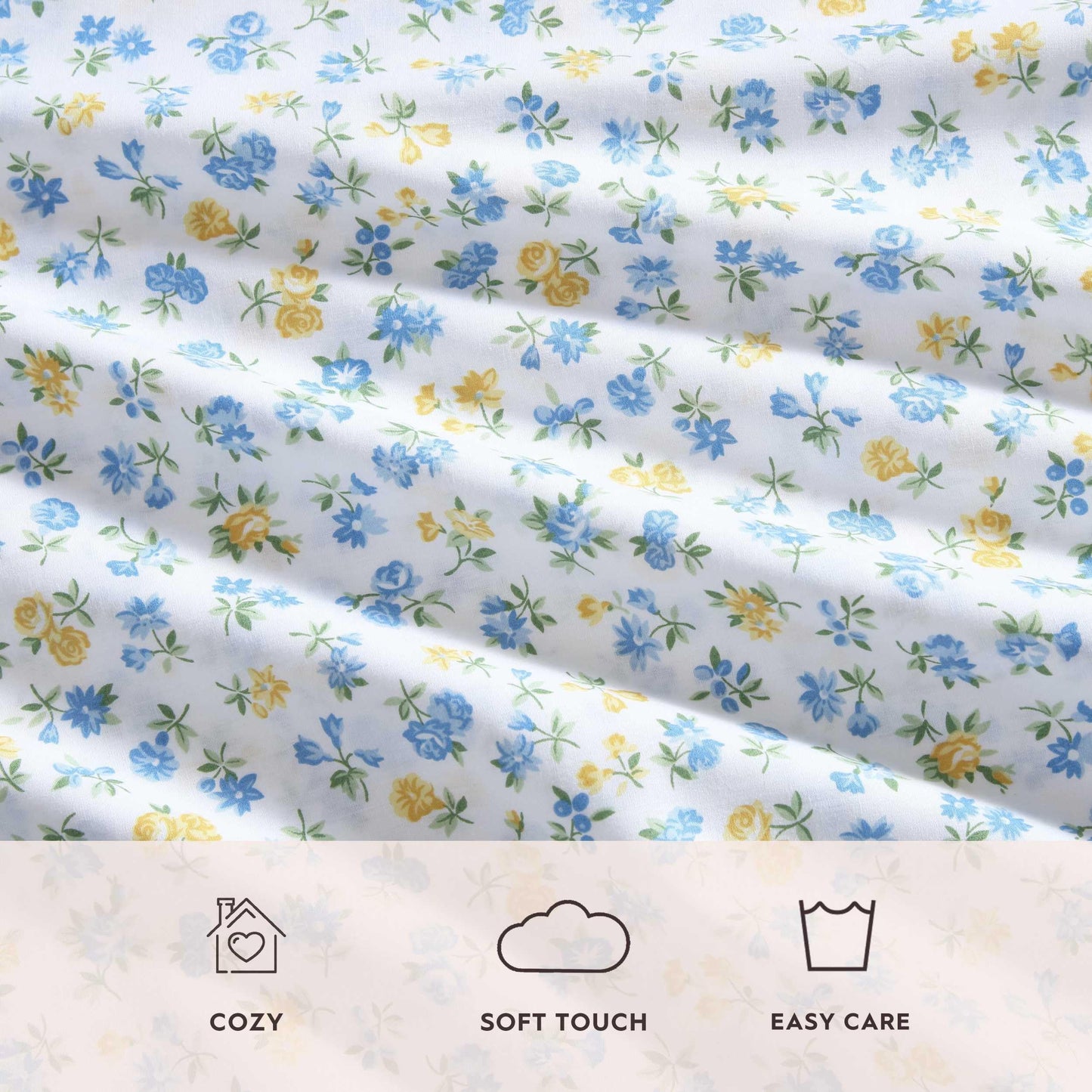 Laura Ashley - Twin Sheet Set, Crisp & Cool Cotton Percale Bedding for Year Round Comfort, Deep Pocket, Bed Sheets with Matching Pillowcase (Ditsy Doodle Blue)