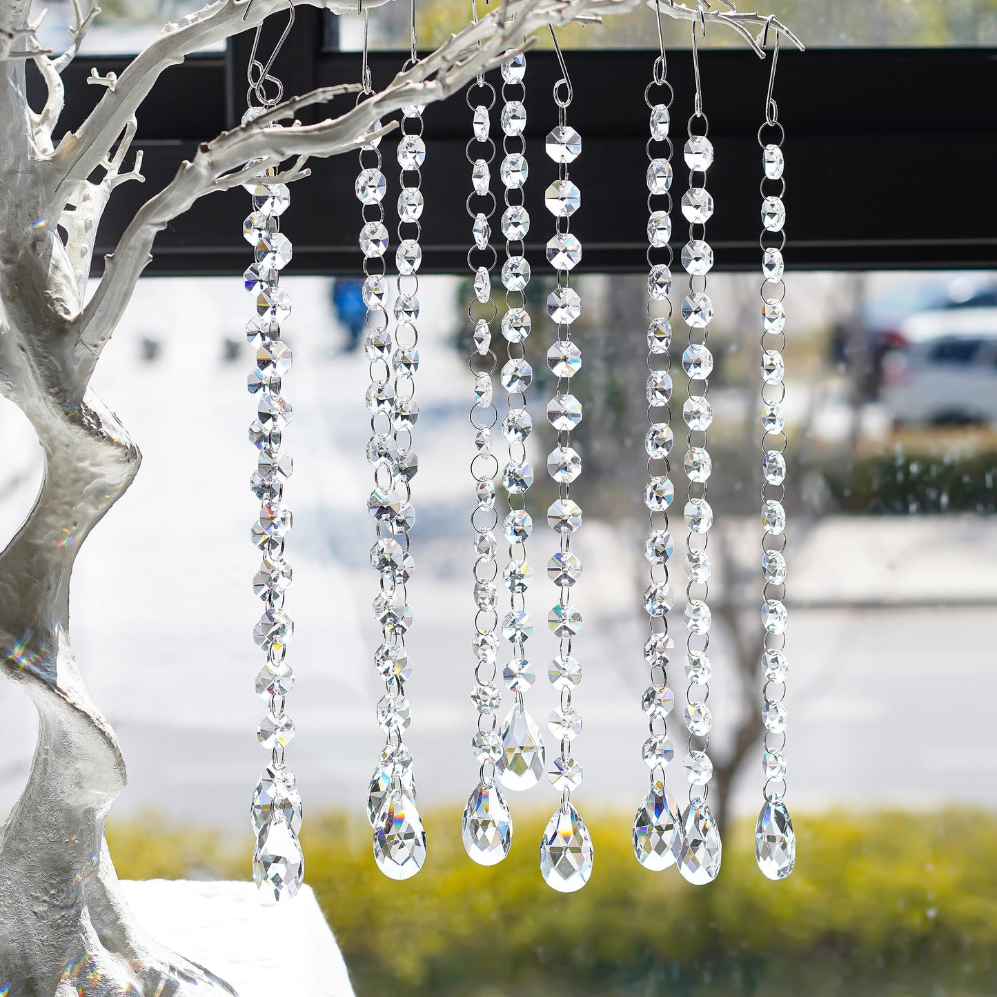 KANPURA 1ft 10pcs Teardrop Crystals Garland,Crystal Teardrop Chandelier Replacement,Hanging Glass Crystals for Chandelier, Christmas Tree, Wedding Decor(Clear)