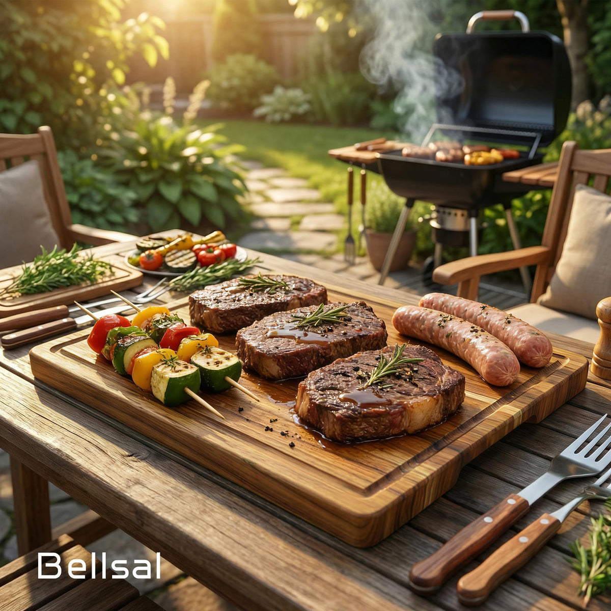 Bellsal 3 Pack Teak Wood Cutting Board Set for Kitchen Charcuterie Board Serving Heavy Duty Non Toxic Slip Over Sink Solid Thick Haus Wooden Chopping Board Large Big Small Meat Kitchen Essential Gift
