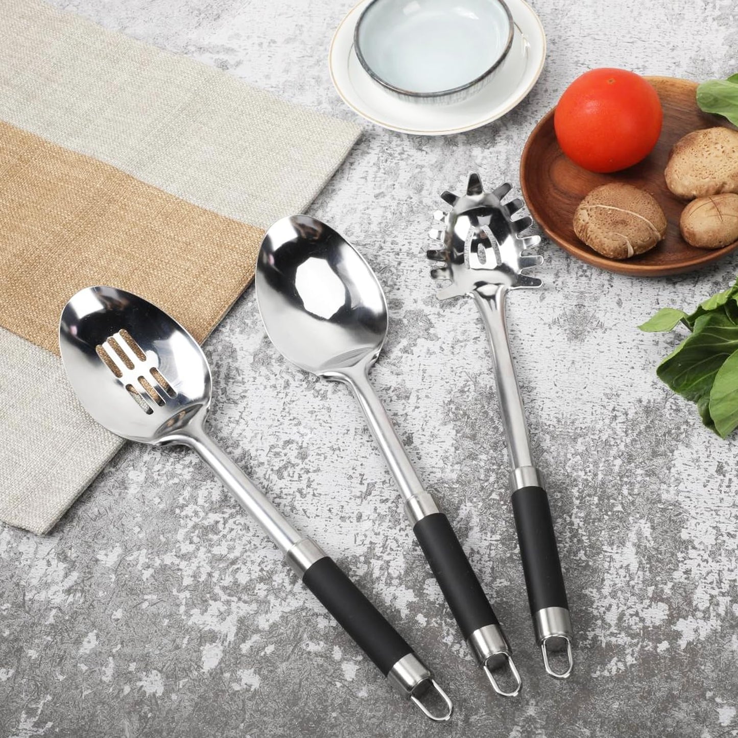 3-Piece,Stainless Steel Serving spoons set with Slotted Spoon, Serving and Spaghetti Spoon, kitchen cooking serving utensils set cooking spoon.
