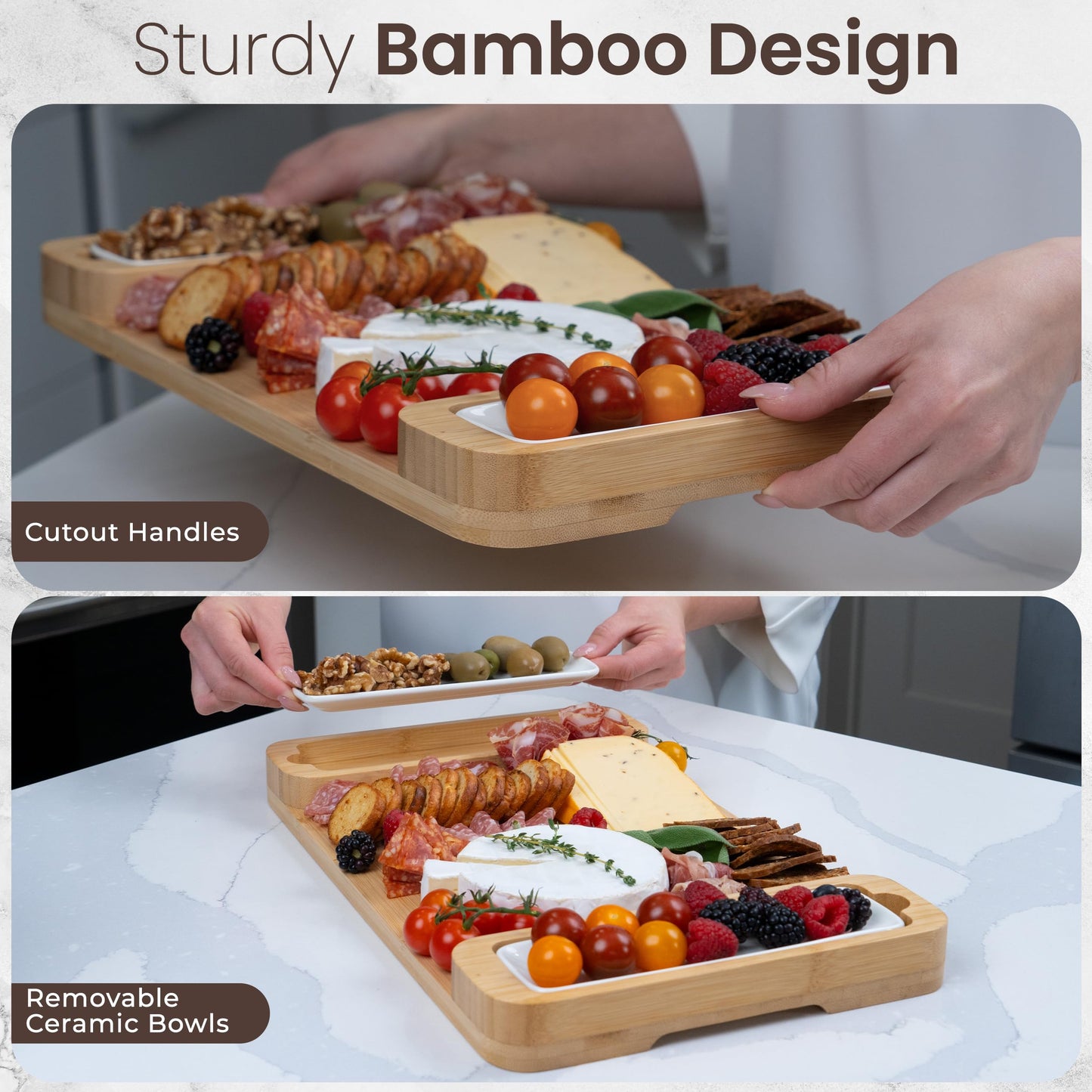 Charcuterie Board Gift Set - Bamboo Cheese Board & Serving Tray for Meat, Cheese, Crackers, Fruit - Large Wooden Charcuterie Boards for Parties - Wedding Gift, Housewarming, Gifts for Women & Couples