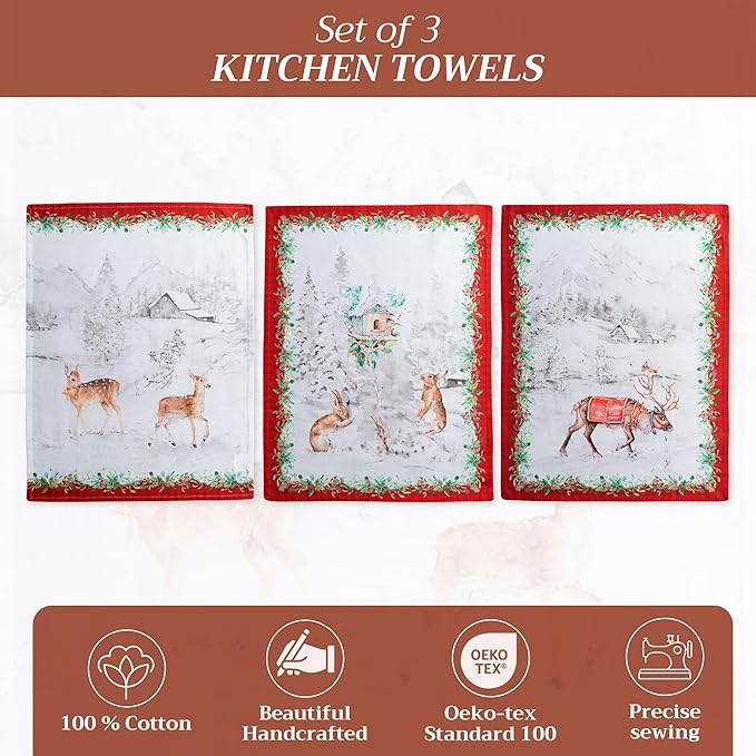 Maison d' Hermine Kitchen Towels Set of 3 100% Cotton 20" x 27.5" Reusable