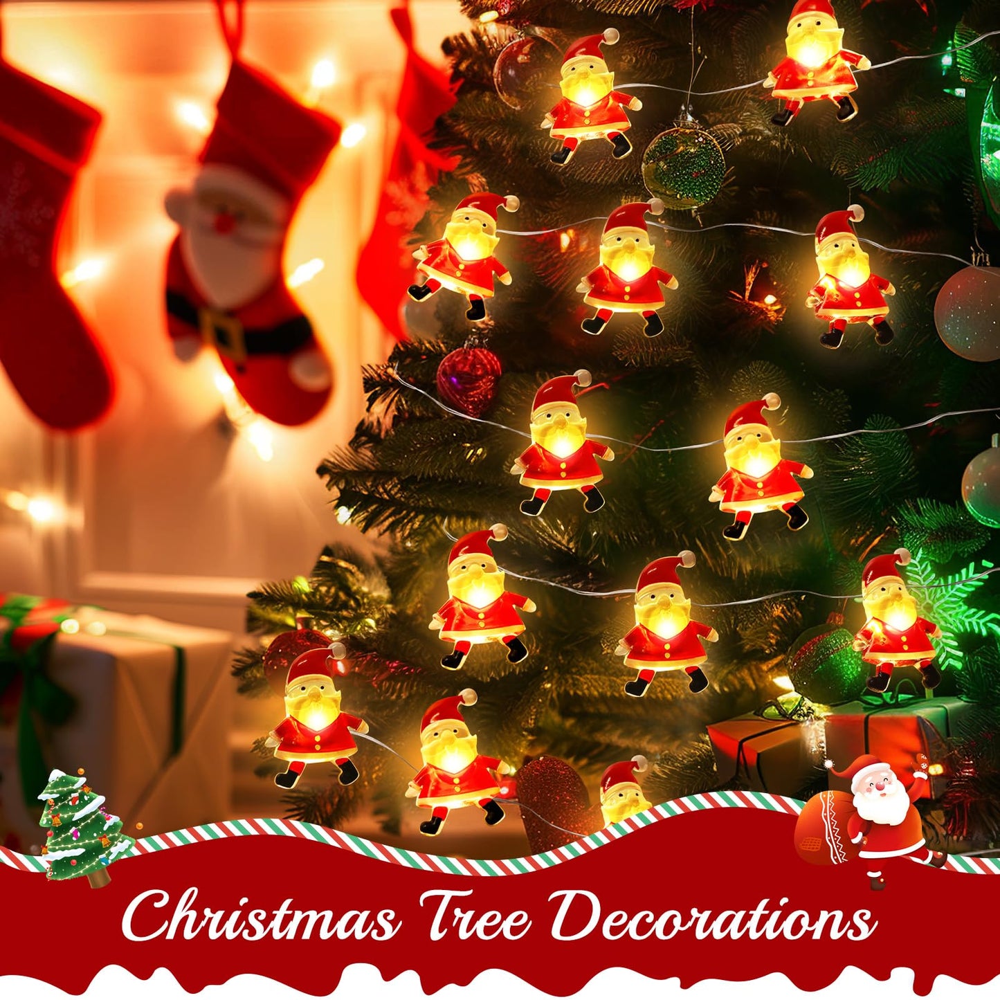 Coquimbo Christmas Decorations Indoor Lights, 10FT 30 LED Christmas Santa Claus Fairy String Lights Battery Operated for Xmas Tree Party Festive Holiday Christmas Gifts Cute Room Decor