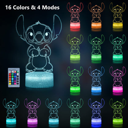Hoofun Stitch Lamp: 3D Illusion Night Light with Touch & Remote Control, 16 Colours Anime Desk Lamp, Gifts for Girls, Kids Room Decor, Stitch Merch Stuff for Birthday Christmas Holidays