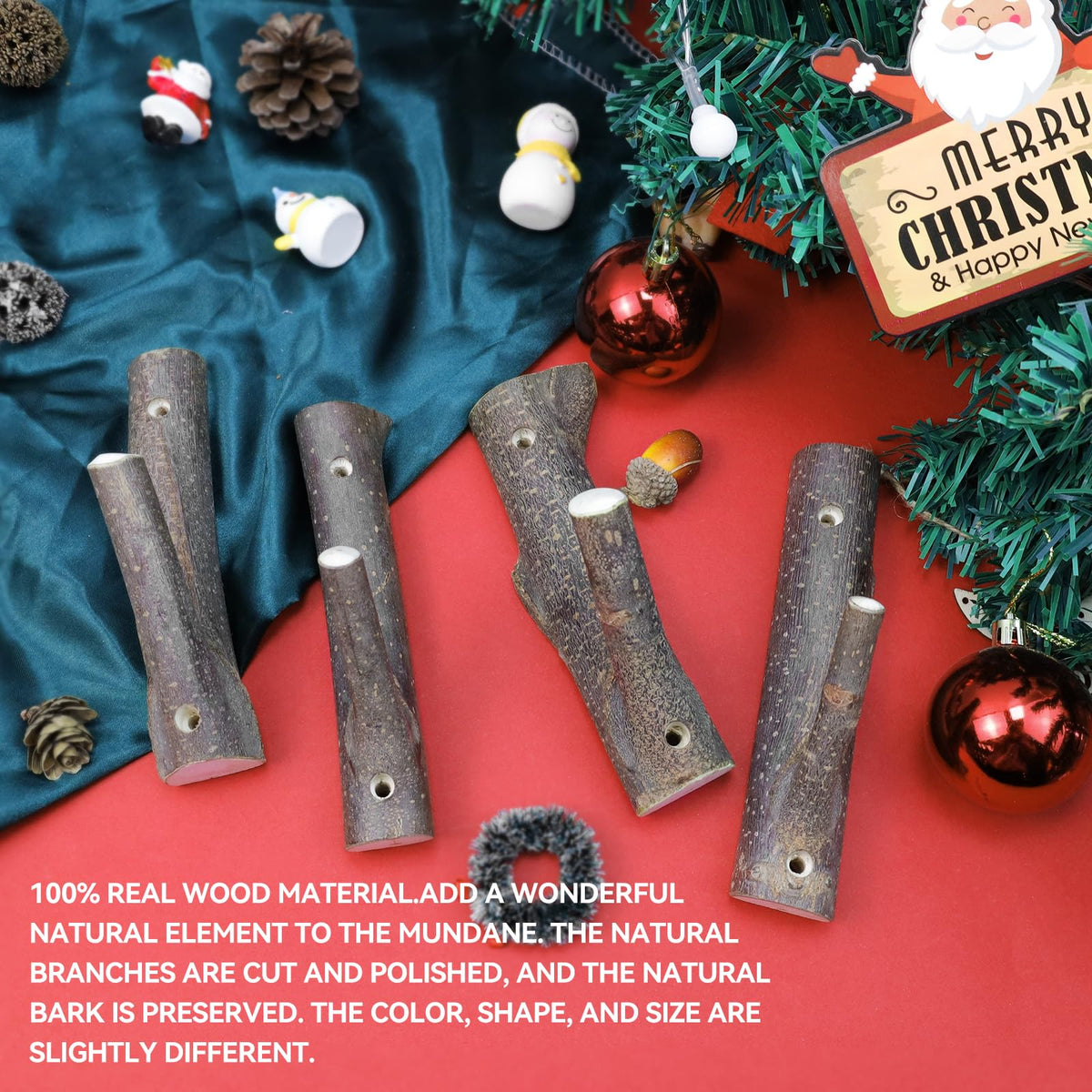 Tsnamay 2Pcs Real Wood Tree Branch Wall Hook, Farmhouse Rustic Decorative Wooden with Bark Trunk Thickness 2cm-3cm with Screw