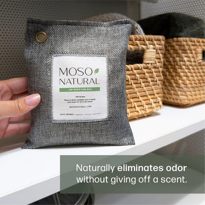 Moso Natural Air Purifying Bag 200g (4 Pack). A Scent Free Odour Eliminator for Cars, Closets, Bathrooms, Pet Areas. Premium Moso Bamboo Charcoal Odour Absorber. (Charcoal Grey)