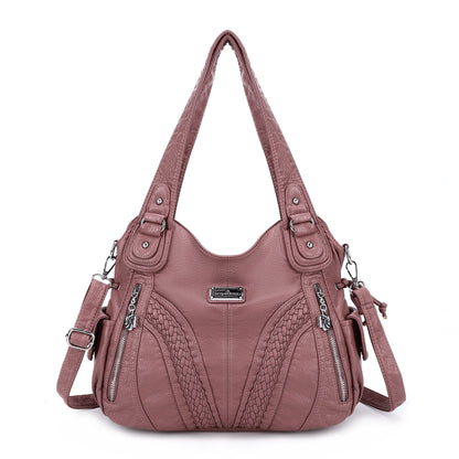 Purses and Handbags Women Fashion Tote Bag Shoulder Bags Top Handle Satchel Purses Washed Synthetic Leather Handbag, 1-1#d.pink, 13.8 * 4.7 * 11.8 inches