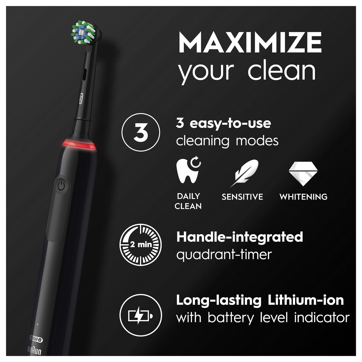 Oral-B Pro 3 2x Electric Toothbrushes For Adults, Gifts For Women / Men, 2 Handles & 2 Cross Action Toothbrush Heads, 3 Modes, Teeth Whitening, 2 Pin Plug, 3900, Black & Pink