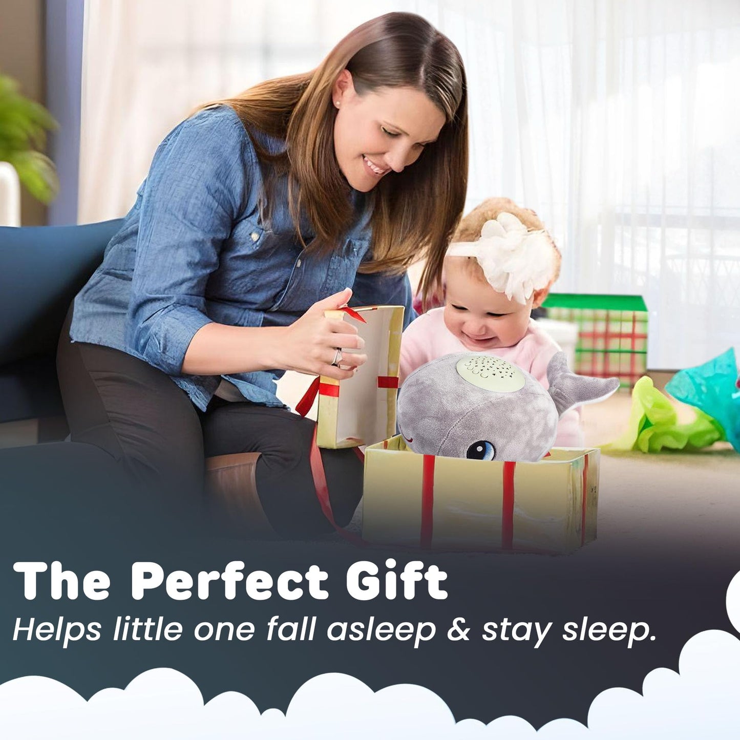 Cacchino® Ben Baby Sleep Soother, Sleep Aid with Musical Night Light Star Projector with Nursery Rhymes, Heartbeat, Soothing Sounds (No Cry Sensor/White Noise). This Plush Whale is an Ideal Baby Gift.