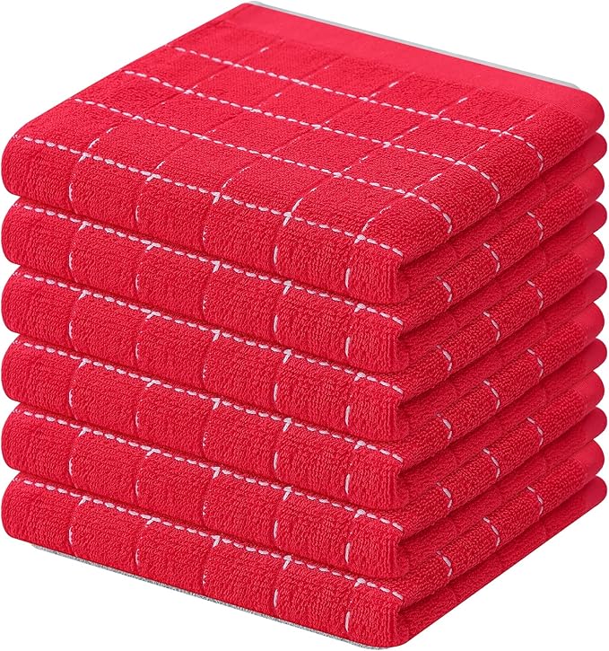 Mordimy 100% Cotton Terry Cloth Dish Cloths, Soft and Absorbent Checkered Dish