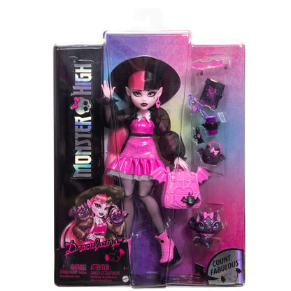 Monster High Draculaura Doll with Pet Bat-Cat Count Fabulous & Accessories Like Backpack, Spell Book, Bento Box & More