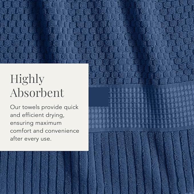NY Loft 100% Cotton Towel Set 6 Piece Towel Set | Navy Bath Towels | Absorbent