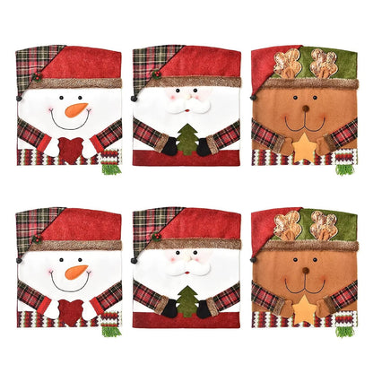 APXPF Christmas Chair Covers Set of 6 Christmas Chair Back Covers for Dining Room Cute Santa Chair Cover Party Chair Covers Christmas Decorations Red
