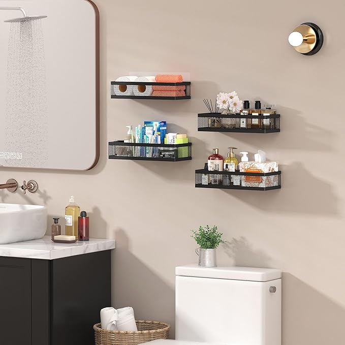 PUSDON Hanging Storage Baskets Organizer Wall Mount, Metal Wire Storage Bin Rack