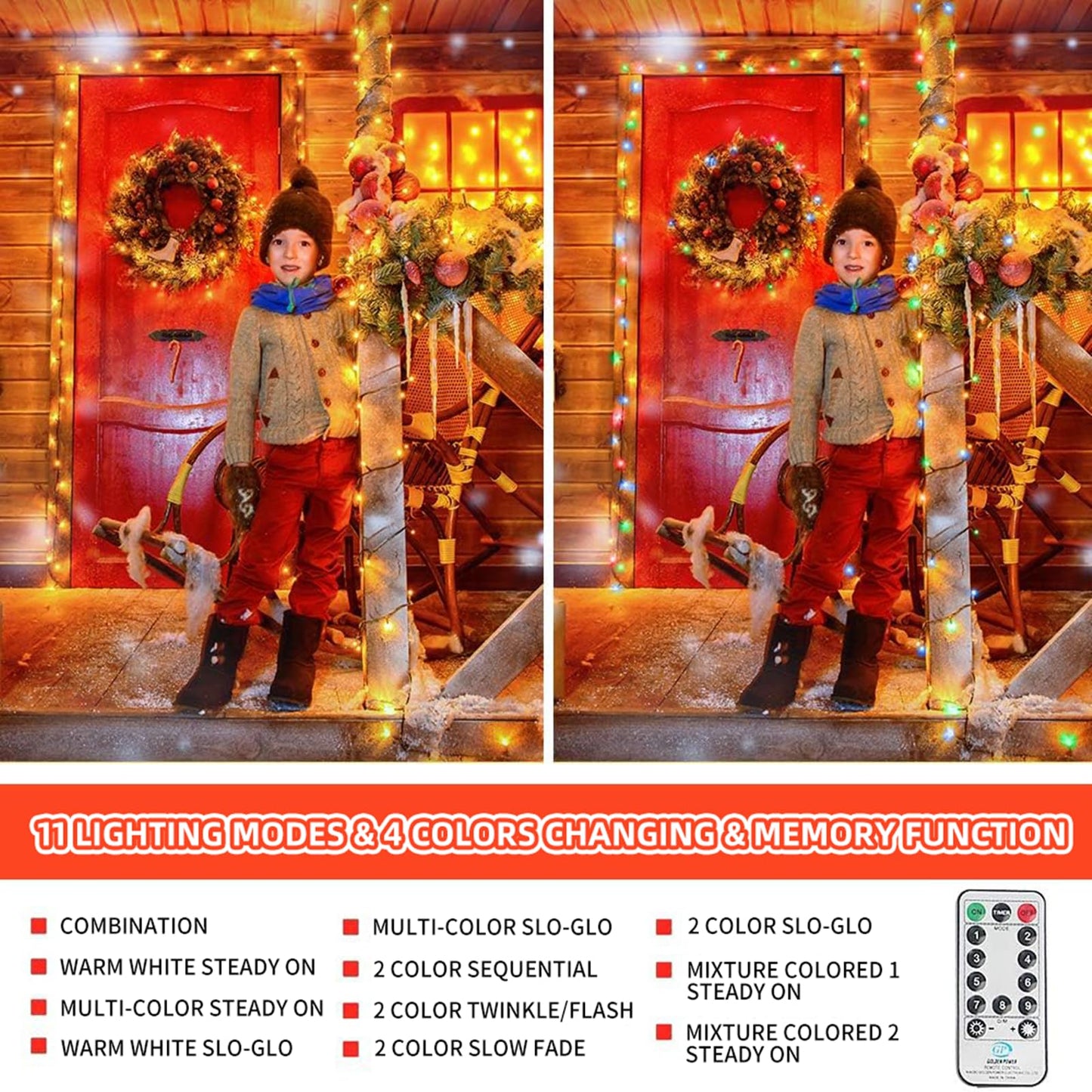 MZD8391 Color Changing Christmas String Lights Outdoor Indoor, 108FT 300 LED Warm White Multi Color Fairy Light, END to END CONNECTABLE, Waterproof Christmas Tree Lights with Timer Remote