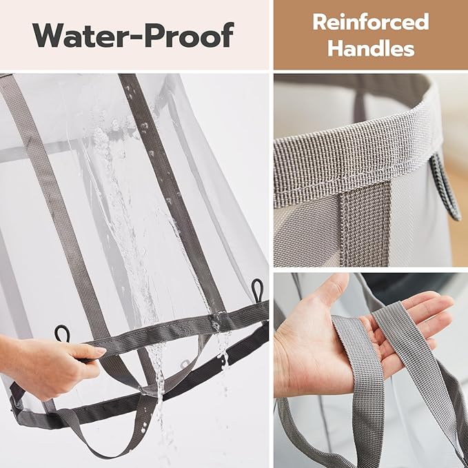 Mesh Laundry bag with Handles, 42L Collapsible Laundry Basket with 2 Hooks